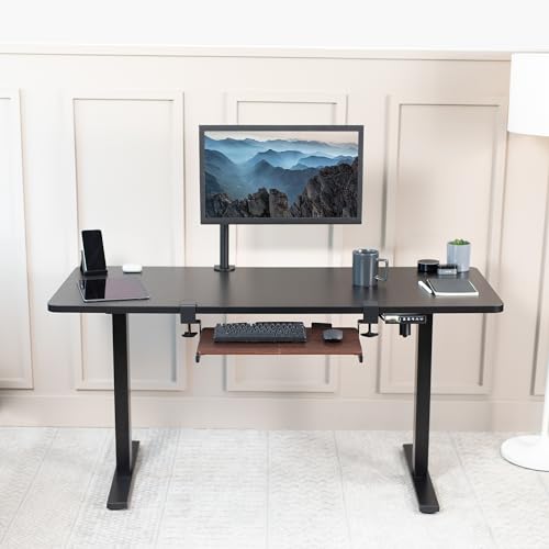 VIVO Small Keyboard Tray, Under Desk Pull Out with Extra Sturdy C Clamp Mount System, 20 (26 Including Clamps) x 11 inch Slide-Out Platform Drawer, Dark Walnut Top, Black Frame, MOUNT-KB05ES-D | Keyboard Tray for Typing, Slide Out Platform, Extra Sturdy C