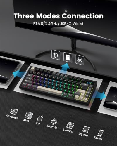 L80 Wireless Gaming Keyboard, 75% Mechanical Keyboard with Smart Display and Knob, Tri-Mode BT/2.4GHz/USB-C, Gasket Mount RGB Backlit, Hot Swappable for PC Mac - color: Black