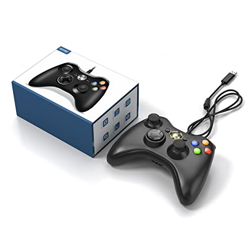 VOYEE PC Controller, Wired Controller Compatible with Microsoft Xbox 360 & Slim/PC Windows 10/8/7, with Upgraded Joystick, Double Shock | Enhanced (Black) - color: Black