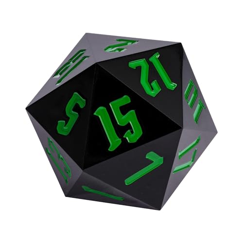 55mm 20 Sided DND Dice, Giant D20 D&D Polyhedral Dice Large D20 with Die Gift Box for Dungeons and Dragons, RPG Table Games (Black/Green Numbers) - color: Black/Green Numbers