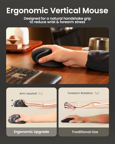 ProtoArc EM11 NL Wireless Ergonomic Vertical Mouse, Rechargeable, Gray | 58° vertical design supports a natural wrist posture, connect 3 devices via Bluetooth/2.4G USB-A, 500mAh USB-C rechargeable. - color: Gray