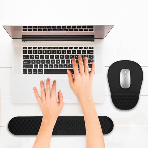Ergonomic Mouse Pad and Keyboard Wrist Rest with Massage Design, Space-Saving Mouse Pad Wrist Support, Memory Foam Wrist Rest with Non-Slip PU Base for Computer Desk, Black - color: Massage01-black