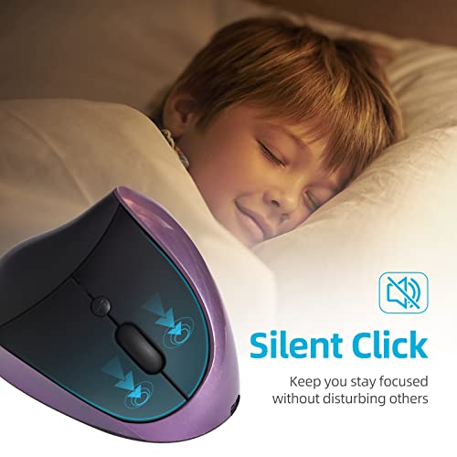 Ergonomic Mouse Wireless,Vertical Mouse with Silent Click Right Handed Small Mouses with 6 Buttons 1000/1200/1600 for Laptop,Desktop,PC, MacBook(Purple AA) - color: Purple