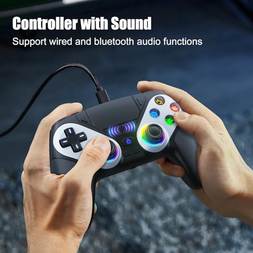 LENISUOLE Wireless Gaming Controller for PlayStation 5/PS5, PC, with 3.5mm Jack Multi Touch Pad Remappable Buttons Turbo 1000mAh Battery Speaker - Black - color: black