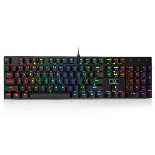 Redragon K556 RGB LED Backlit Wired Mechanical Gaming Keyboard, 104 Keys Hot-Swap Mechanical Keyboard w/Aluminum Base, Upgraded Socket and Noise Absorbing Foams, Soft Tactile Brown Switch - color: Black, size: Brown Switch