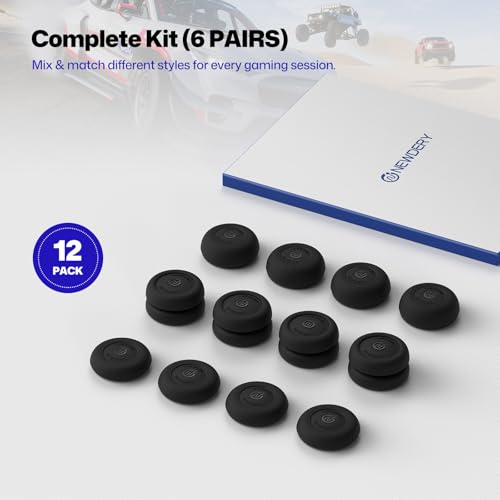 NEWDERY Thumb Grips for PS5/PS4 Controllers | 3 Height Options for Enhanced Precision & Control, Anti-Slip Silicone Caps, Compatible with PS5/PS4 Controllers, Black, 12PCS