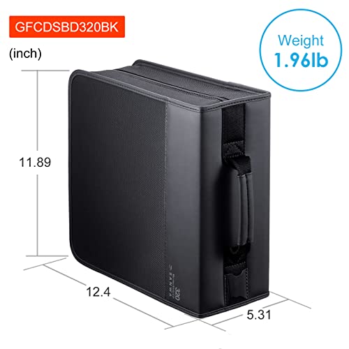 SANWA 320 Capacity CD Case, DVD Blu Ray Case Holder with Handle & Zippers | Hardshell CD Binder Storage Box, Portable, Dust & Scratch-proof, Movie Music Media Disc Wallet, for Home, Office, Car, Black - size: 320