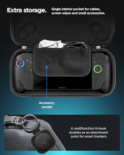 Spigen for Slim Carrying Case Compatible with 2025 ASUS ROG Xbox Ally/Ally X, Slim One-Layer Pouch with Grip Bump, G-Hook and Strap Keeper, Inner Screen Protector, Back Storage Pocket - Charcoal Gray - color: Charcoal Gray
