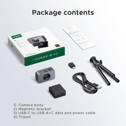UGREEN FineCam 4K Webcam for PC/Mac, 1080P 60FPS with 1/2.55" CMOS Sensor, Auto Focus, Dual AI Noise-canceling Mics, Portrait Mode for Live Streaming, Conference, OBS, Zoom, Teams, with Privacy Cover