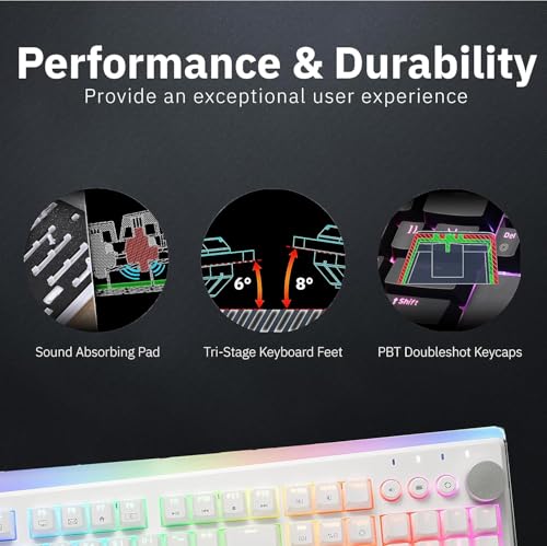 iRocks K71R Wireless RGB Mechanical Gaming Keyboard, Switches Brown, PBT 107 Keys NKRO, RGB Backlit, Dual Wireless/Wired, Compatible with Windows, for Mac, PC and Laptop, White (Red Switch) - color: Red Switches
