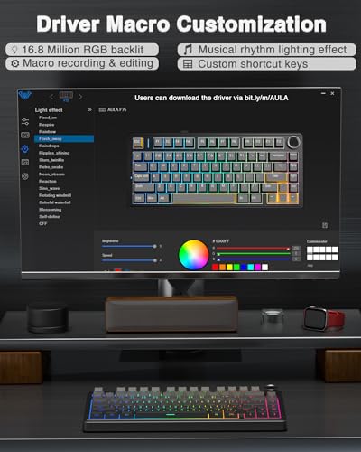AULA F75 Pro Wireless Mechanical Keyboard,75% Hot Swappable Custom Keyboard with Knob,RGB Backlit,Pre-lubed Reaper Switches,Side Printed PBT Keycaps,2.4GHz/USB-C/BT5.0 Mechanical Gaming Keyboards - color: F75 Pro-Black