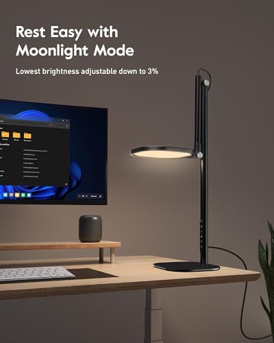 LitONES Led Desk Lamps for Home Office with Base, Tall Desk Lamp with 50 Light Modes & Memory and Timer Func Computer Light, Flexible Adjustable Table Lamps for Video Conference, Architect - size: Black 1 Pack