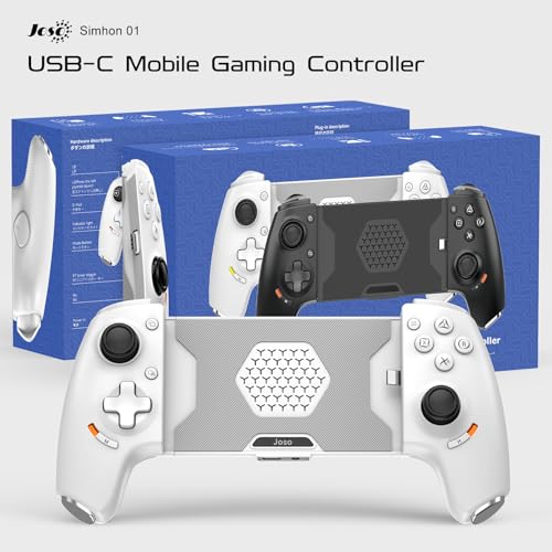 Joso USB C Mobile Gaming Controller, Plug & Play with Hall Effect Joystick/Triggers, 2 Back Buttons/3.5mm Audio Jack, for Cloud/PS/Xbox/PC Remote Play, Universal Phone Gamepad - color: White