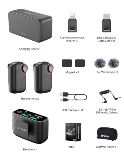 PQRQP S20 Mic (2 TX + 1 RX + Charging Case), Mini Microphone for iPhone/Android/Camera, 48kHz/24-bit High Audio, AI Noise Cancelling, 48h Use, 820ft Range, Wireless Microphones for Vlog, Streaming - color: Matte Black