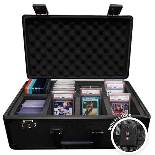 Premium 140-Card Holder Box, Carbon Fiber Graded Card Storage Case, TSA Lock, GPS Tracker Compartment, Fits PSA/BGS/CSG Slabs & Toploaders, 4 Rows, 4 EVA Dividers, Secure Travel for Sports, TCG Cards - color: Black, style: Holds 140 Graded Cards