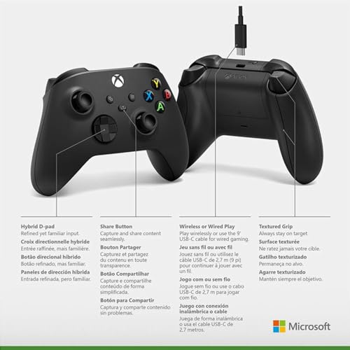 Microsoft Xbox Wireless Controller w/USB-C Cable for PC, Carbon Black, 1V8-00001 (2-Pack) - color: Carbon Black + USB-C Cables