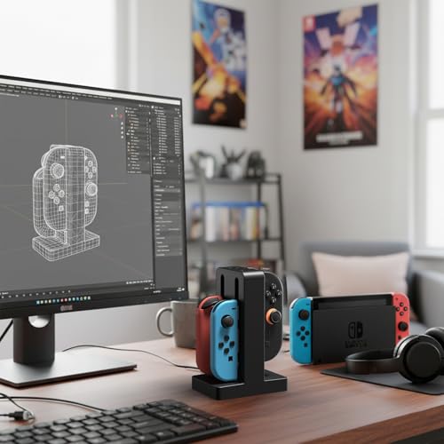 Joycon Charger Dock for 4 Switch Controllers, Charger Dock Compatible with Nintendo Switch & OLED Model Joycons, Joycon Charger Stand Station with Charging Cable