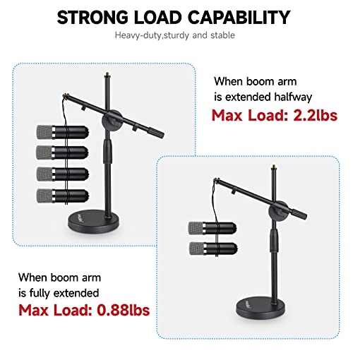 Microphone Stand Desk Adjustable Desktop Microphone Stand with Boom Arm Upgraded 3 in 1 Table Phone/Mic Stand with Microphone Clip,Cell Phone Clip,3/8" to 5/8" Adapter for Universail Mic