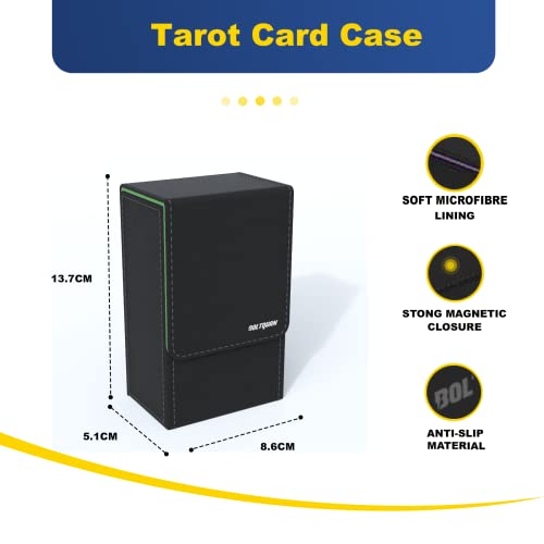 Black Tarot Card Holder with Light Green Interior; Fold Top Tarot Card Box Case with Magnetic Lid Closure; Fits Rider Waite Tarot Card Deck; Holder Measures Standard Size 5.39 x 3.38 x 2 In - color: Light Green