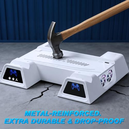 Stand and Cooling Station for PS5/PS5 Slim/PS5 Pro, with Dual Controller Charging Station for PlayStation 5 - color: Soft White