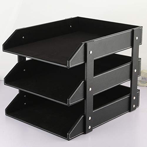 Leather Desk File Organizer, 3-Layer Stackable Tray, Used to Store documents, folders, Stationery, Magazines, Newspapers, Letters, and Other Home Office Sundries Desktop Organization Holder(Black)… - color: Black