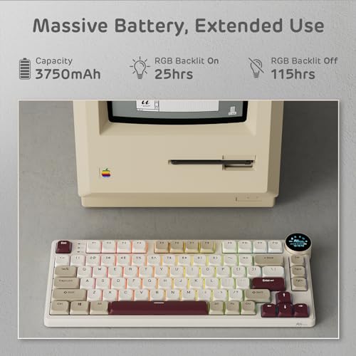 RK ROYAL KLUDGE N80 Low Profile Mechanical Keyboard w/Smart Display Screen & Knob, 75% Top Mount 3-Modes Wireless Mechanical Keyboard, Software Support, Massive Battery, 80 Keys, Quiet Red Switch - color: Dune Red, size: Low profile Red Switch