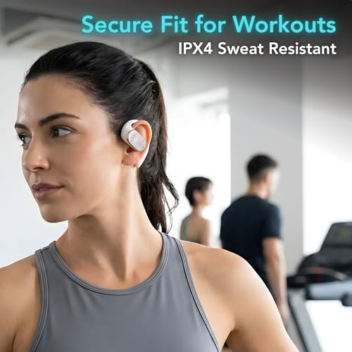 Joy Open-Ear Headphones, Wireless Bluetooth 5.4 Earbuds, Over-Ear Around-Ear Earhook, Sports Fit for Running & Workouts, ENC Clear Calls, HD Sound, App EQ, 40H Battery, IPX4 Sweatproof, Beige - color: Beige