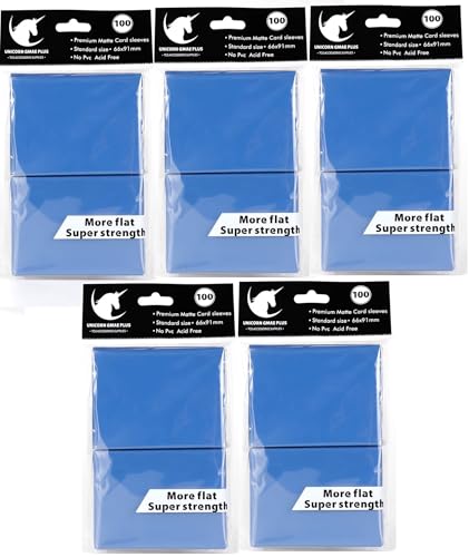 500 (Blue) Trading Card Sleeves - Unicorn - Perfect Fit - Compatible with Magic The Gathering, Yugioh, Flesh and Blood, One Piece, Baseball, Football!