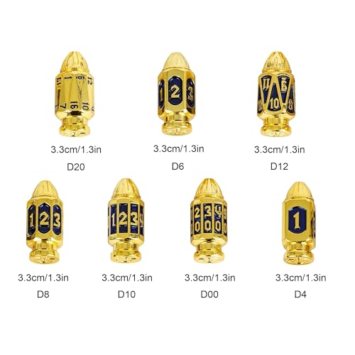 UDIXI Metal DND Bullet Dice Set, D&D Bullet Polyhedral Dice Set Golden Blue | Cool Design, Magazines Container and PU Leather Bag, for Dungeons and Dragons Role Playing Games and Tabletop Games RPG - color: Golden Blue