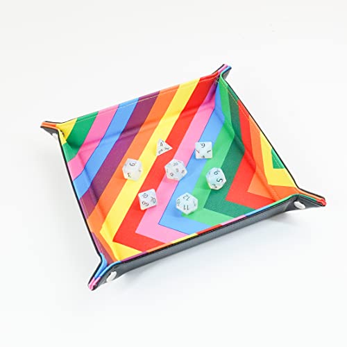 FanRoll Fold Up Dice Tray w/PU Leather Backing: Leather Rainbow, Role Playing Game Dice Accessories for Dungeons and Dragons - color: Rainbow