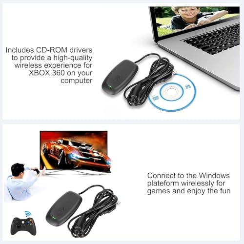 Wireless USB Gaming Receiver Adapter for Xbox 360 Controller, Compatible with Windows 11/10/8/7 PC, Plug & Play, Supports Up to 4 Controllers, Black