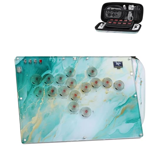 MoKo Haute42 Arcade Stick, 16Keys Leverless Arcade Stick with Turbo, Fight Stick with Custom RGB for PC/PS3/PS4/Nintendo Switch/Steam, Acrylic Low-Profile Switch Fightpad Support Hot Swap,Marble Green