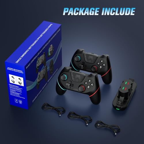 VidPPluing 2 Pack Switch Controllers with Charging Dock, Wireless Switch 2 Controller for Switch/2/Lite/OLED, Switch Pro Controller with Motion Sensor/Vibration/Turbo/Wakeup/Charging Cable
