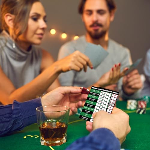 Booson 8Pcs Poker Hand Rankings Chart Rules Plastic Cheat Sheet Cards Reusable Hands Ranking Guide Card for Beginners Texas Hold Game Table Accessories - color: Red and Green