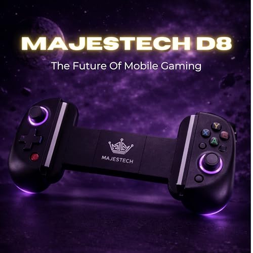 MAJESTECH NEW D8 Mobile Gaming Controller for iPhone/Android/iPad/Tablet, Play Xbox Cloud, Playstation Remote Play, Steam/PC, Switch! RGB Hall Joystick/Trigger Wireless Bluetooth Phone Game Controller