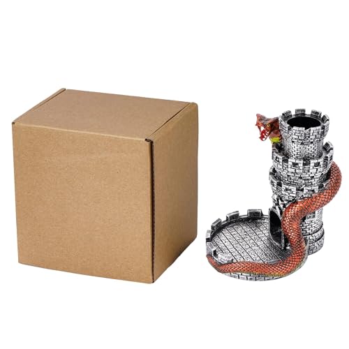 Castle DND Dice Tower, Snake D&D Dice Rolling Tower for RPG Role Playing Game and Tabletop Game (Silver) - color: Silver