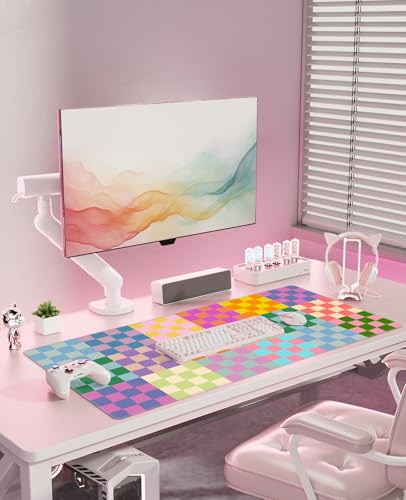 Baziabbo Checkered Desk Mat,XXL Extended Big Mouse Pad,Gaming Mousepad with Stitched Edge,Non-Slip Rubber Base Keyboard Desk Pad for Home Office Study Game - color: Checkerboard Color