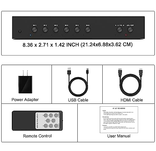 LVY 6 Port RCA AV to HDMI Converter - 720/1080P Support, 16:9/4:3 Switcher - Compatible with Wii, N64, PS2, PS3, VHS, VCR, DVD Players (6AV Input, 1 HDMI Output) - style: 6AV to HDMI Converter