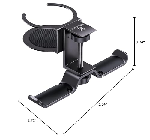 Headphone Stand, 2 in 1 PC Gaming Headset Stand Cup Holder, with Cable Organizer, 360° Adjustable & Rotating Arm Clamp Headphone Holder, Suitable for All Headphones and Drinks