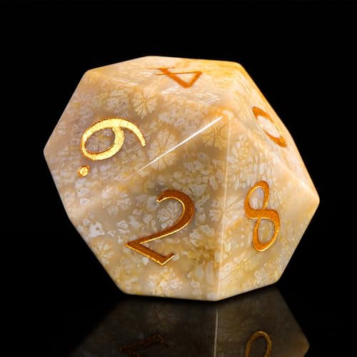 Natura Chrysanthemum Stone Dice Set, 7-Piece Handcrafted Polyhedral Dice with Gold Engraving, Ideal for D&D, RPG, MTG & Tabletop Games, Gift Box Included (Chrysanthemum Stone) - color: Chrysanthemum Stone