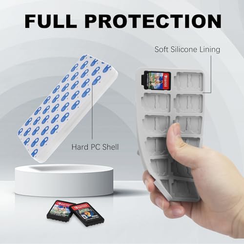 FYY Nintendo Switch Game Case Holder for Switch 2 Cartridge, Game Dot White | 24 Game Card Slots & 48 Micro SD Card Slots, Hard Shell, Silicone Lining - color: E-Gamepad Dot Pattern White