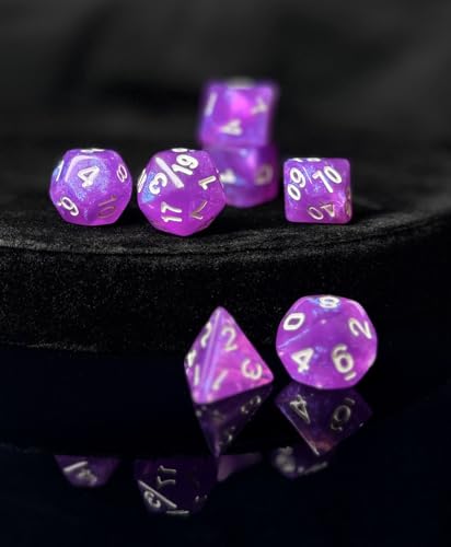 Purple DND Dice Set of 7pcs (Sequin Purple) | Acrylic Polyhedral Dice Set for TTRPGs, Dungeons and Dragons, Role Playing Games and Other Table Games– D20 System Dice - color: Sequin Purple