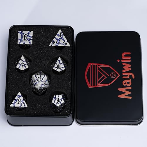 Cracked Rune Metal Dice Set for DND & RPG – Dark Fantasy Fractured Design, Premium Heavy Metal Polyhedral Dice with Deep Engraved Numbers, 7-Piece Set – Purple Arcane Vein - color: Pearl Silver Purple
