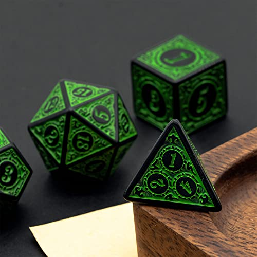 DND Dice Set -D&D Polyhedral Dice (7 Pcs) with Black Dice Bag for Dungeons and Dragons Role Playing Dice Games RPGs (Dice-Green with Black Edge) - color: Dice-green With Black Edge
