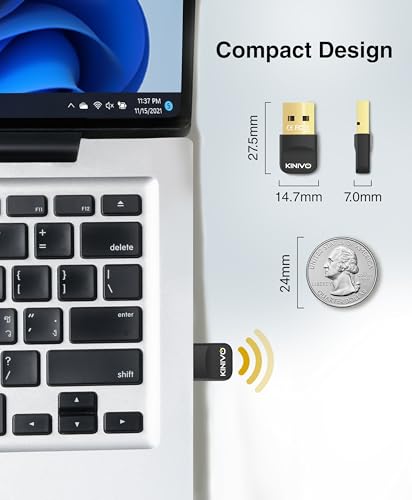 Kinivo USB Bluetooth Adapter for PC (BT6.0, Plug & Play Wireless Dongle Receiver for Ubuntu, Windows 11/10/8.1/8) – Works with Laptop, Headsets, Speakers, Mouse, Keyboard, Printer, Gaming Controllers - style: BTD600