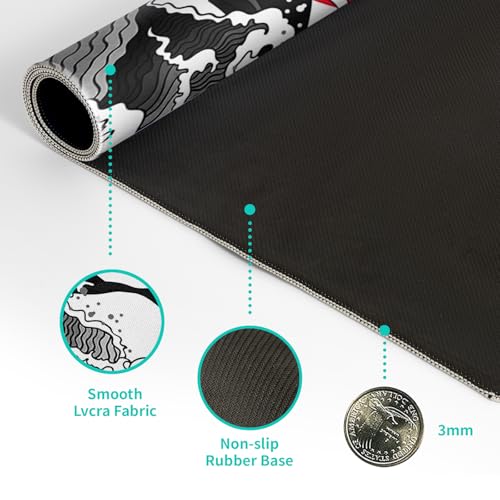 Japanese Red and Black Wave Gaming Mouse Pad Extended Large Mouse Mat Desk Pad Sea Texture Non-Slip Rubber Base Wave Mousepad Stitched Edges Keyboard Desk Pad for Office Home Game 31.5x11.8 Inch - color: Japanese Red and Black Wave