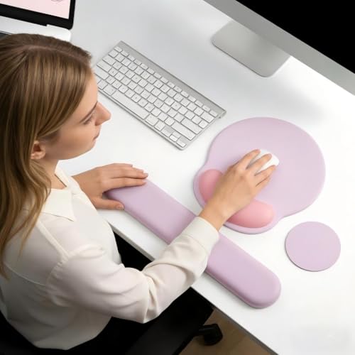 Mouse Pad with Keyboard Wrist Rest,Ergonomic Mouse Pad Wrist Support PU Base with Coaster,Mousepad with Nonslip Base for Computer Laptop Keyboard Home&Office - color: D-Pink