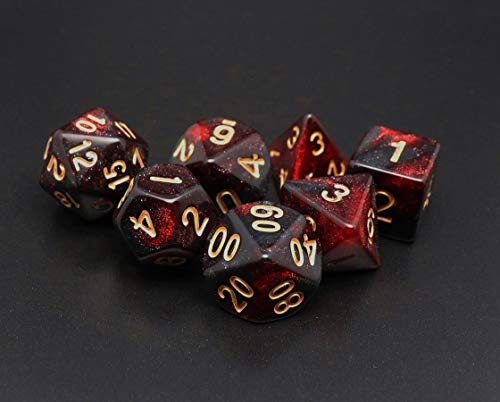 DND Dice Set 7Pcs Red Mix Black Nebula Dice for Dungeon and Dragons D&D RPG Role Playing Games Polyhedral Dice - color: Black Mixed Red+glitter