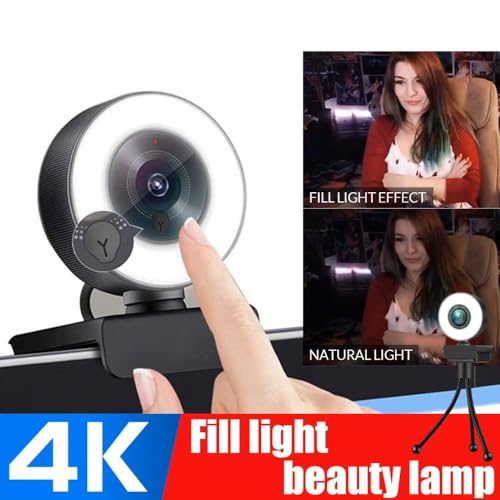 Webcam with Light Full HD 4K 1080P Web Camera Auto Focus Microphone Plug and Play USB Computer Web cam for PC Laptop Desktop, Mac Zoom Skype Teams