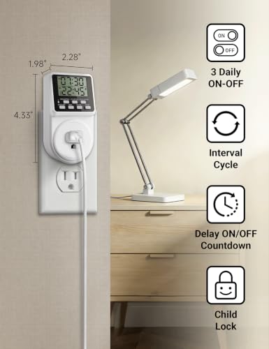 Techbee Indoor Digital Infinite Repeat Cycle Intermittent Outlet Timer Plug 24 Hour Programmable Timed Electrical Power Switch with Countdown Delay on Off Function for Lights and Appliances (2 Pack) - style: 2 Pack